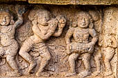 The great Chola temples of Tamil Nadu - The Airavatesvara temple of Darasuram. Detail of the panels of the prakara-wall with scenes of dance. 
